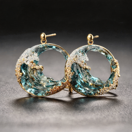 Brilliant Ocean Wave Earrings Made of Glass and Crystals