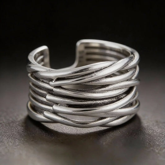 Adjustable Multi-Layer Ring Silver Colored