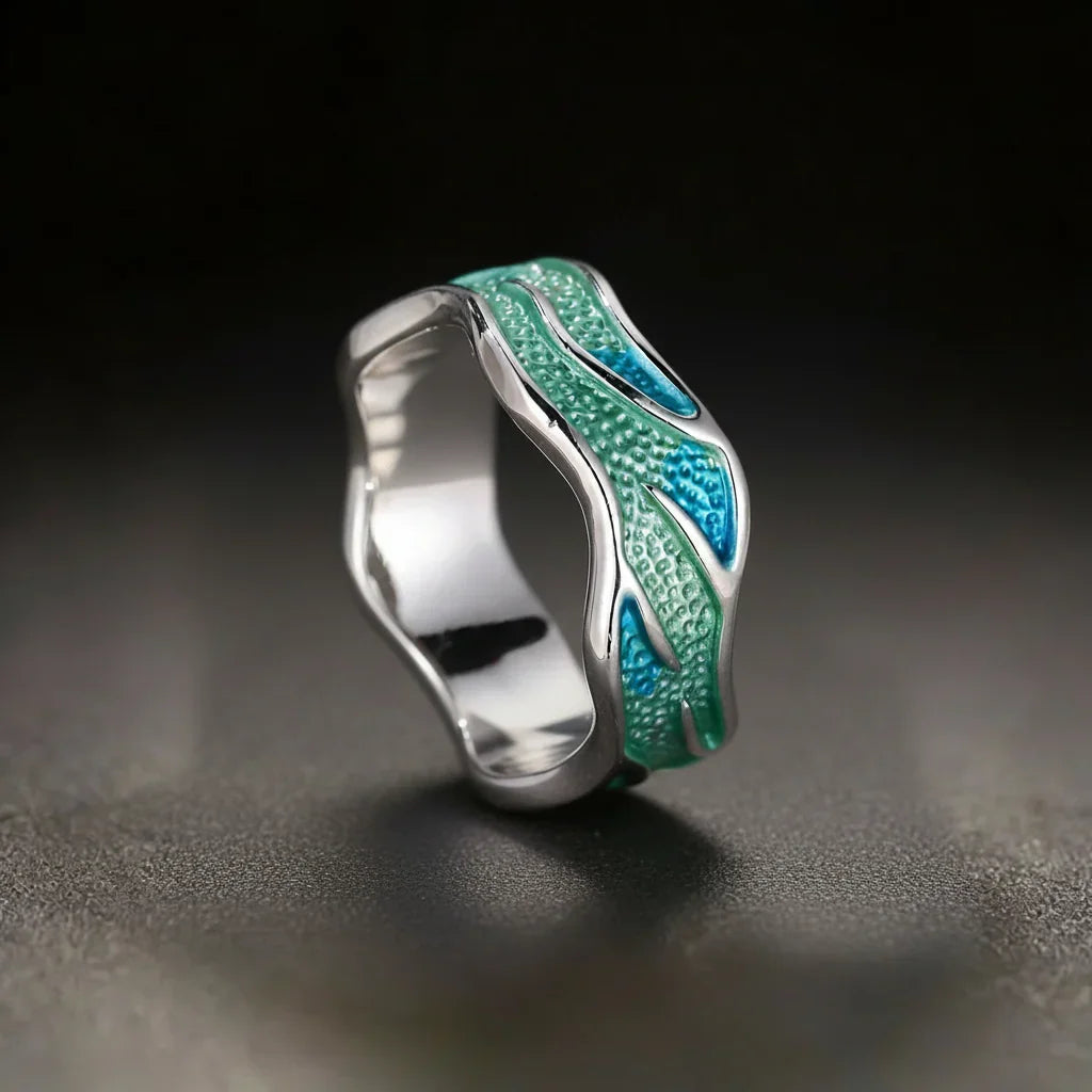 Enameled Ocean Wave Ring