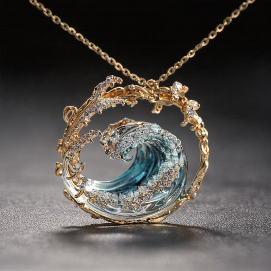 Sparkling Wave Necklace with Crystals and Nautical Charm