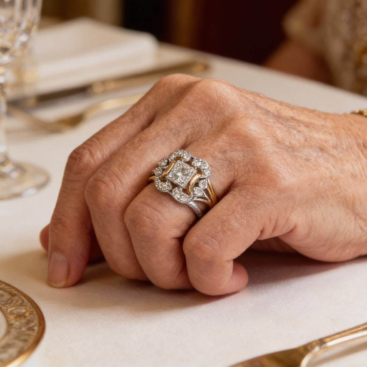 Vintage Art Deco Ring with Pavé Cubic Zirconia