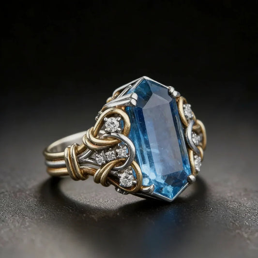 Vintage Ring with Blue Topaz / Aquamarine Stone