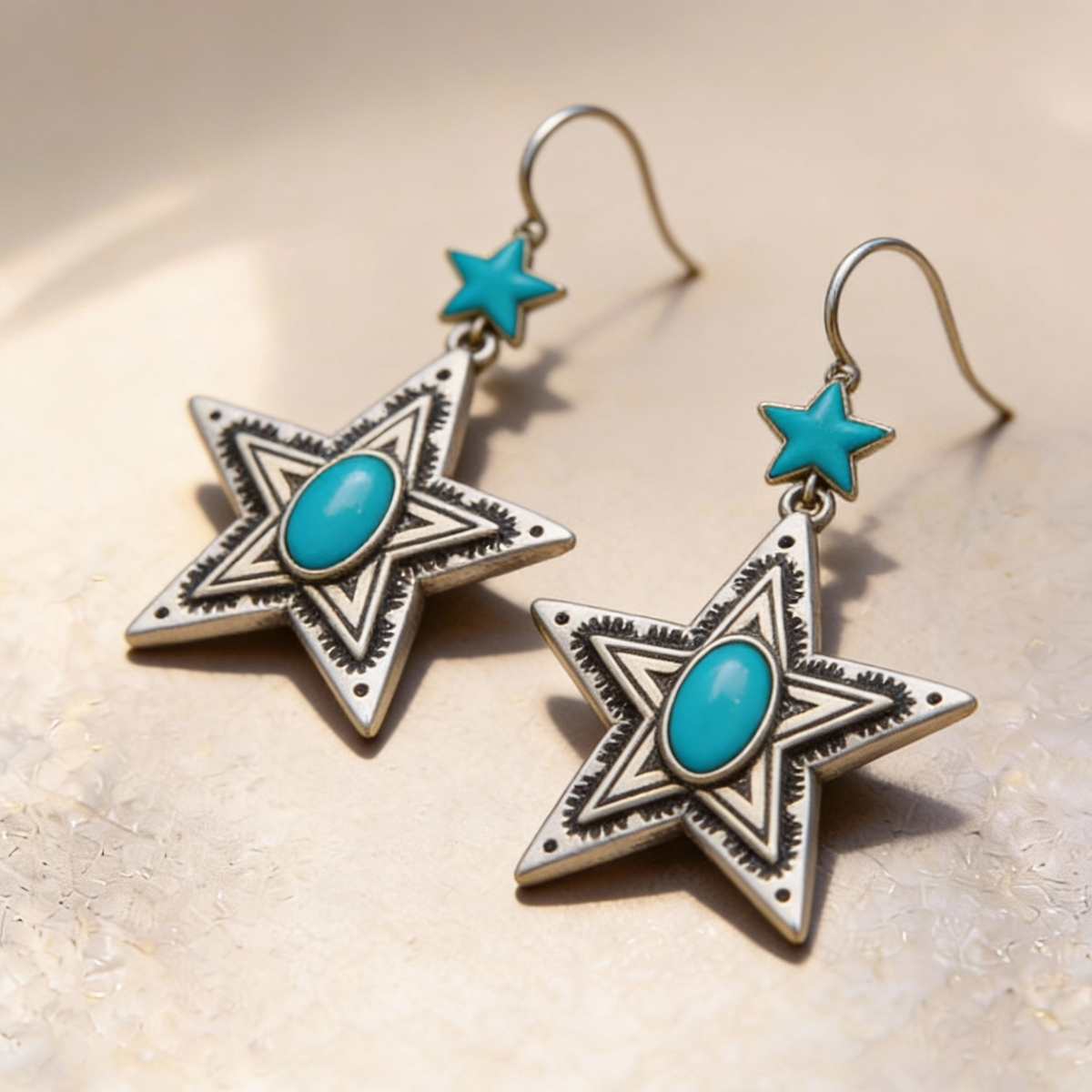 Western-Style Dangle Earrings with Turquoise Star for Women