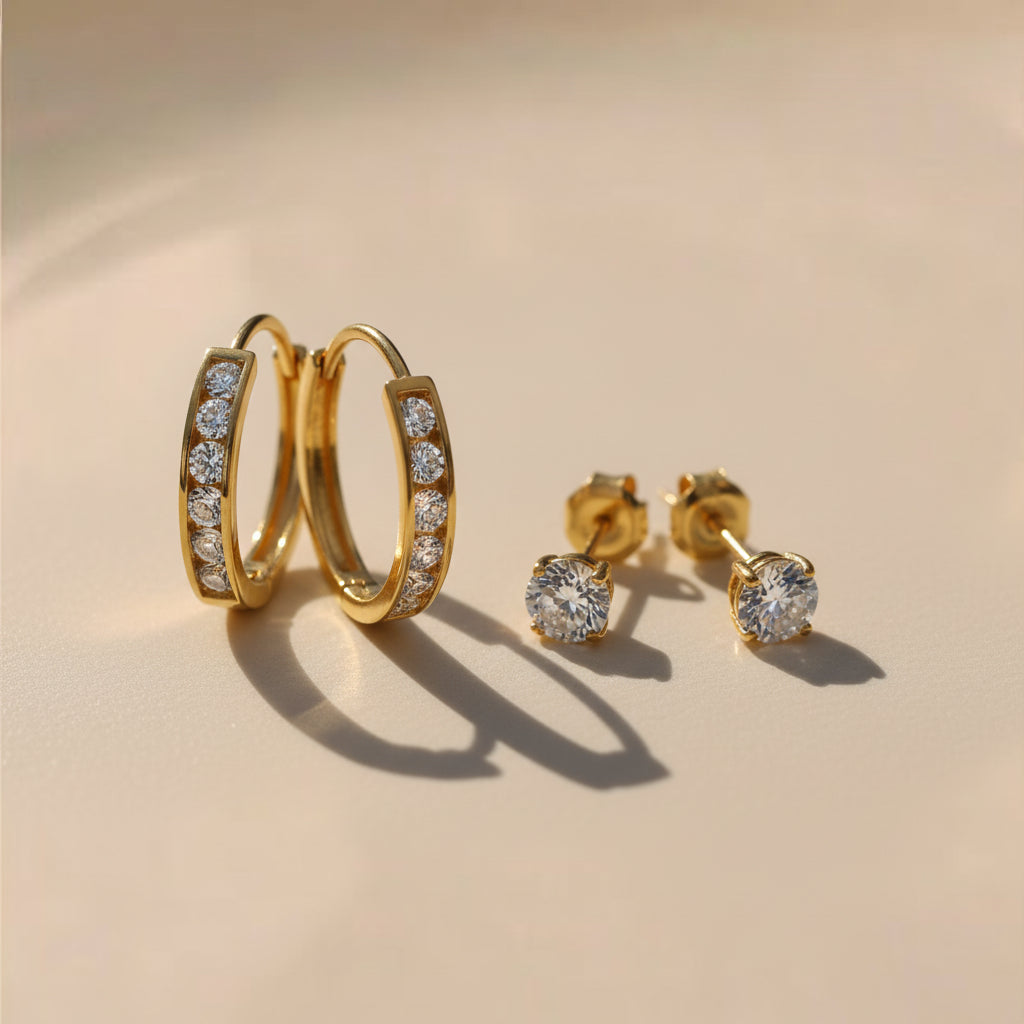 Brilliant Cubic Zirconia Earring Set with Hoops and Studs