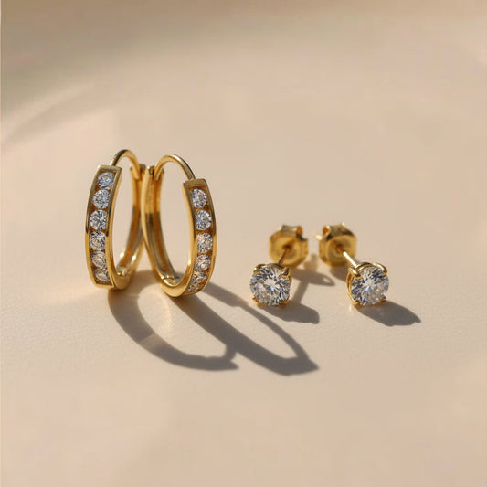 Brilliant Cubic Zirconia Earring Set with Hoops and Studs