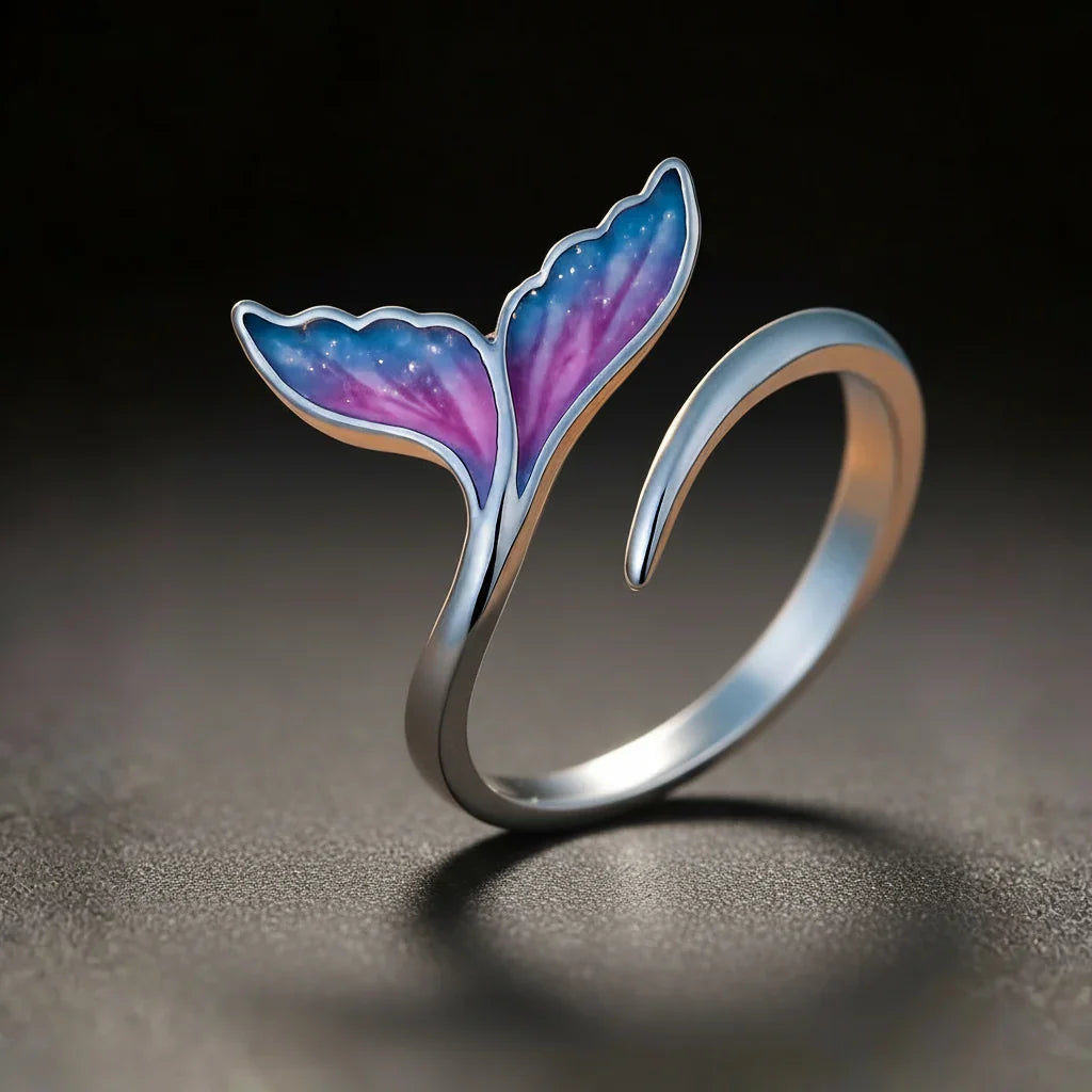Adjustable Ring with Colorful Dolphin Tail