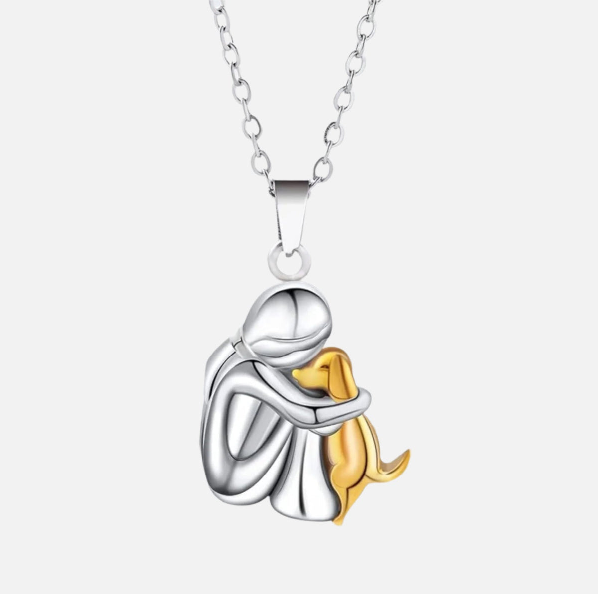 Human and Dog Hug Friendship Pendant Necklace