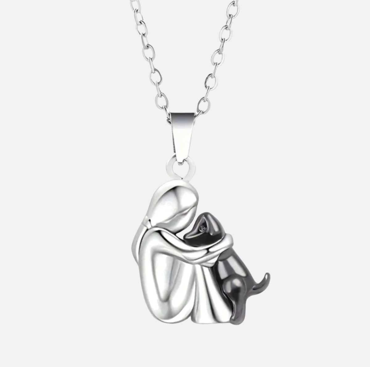 Human and Dog Hug Friendship Pendant Necklace