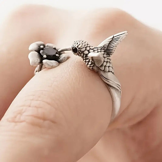 Hummingbird and Flower Ring