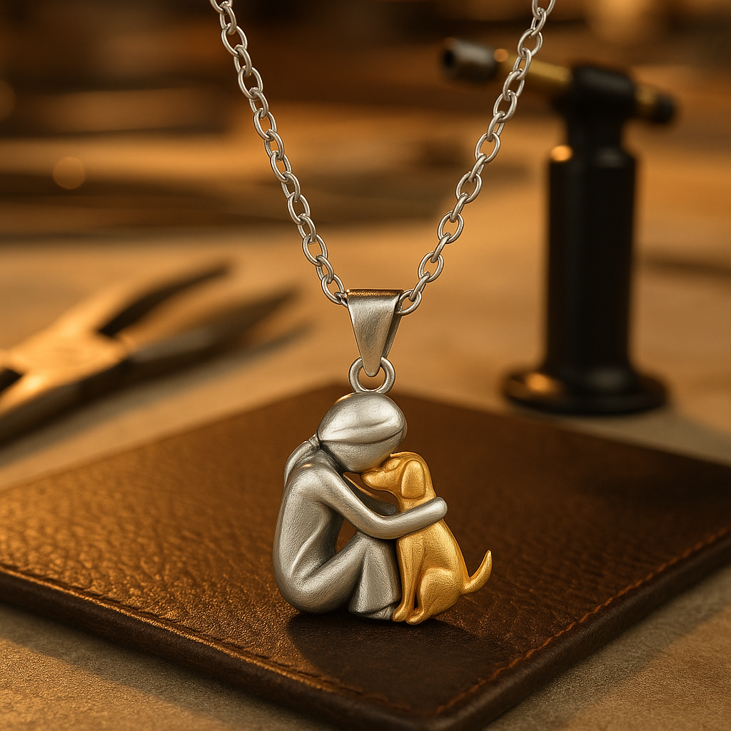 Human and Dog Hug Friendship Pendant Necklace