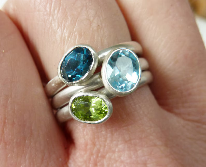Vintage Stainless Steel Ring with Gemstones