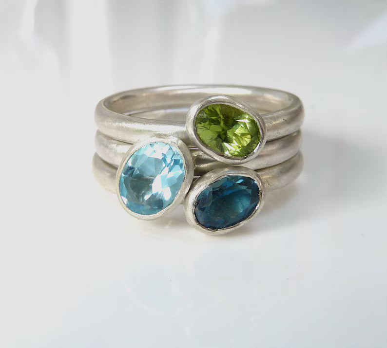 Vintage Stainless Steel Ring with Gemstones