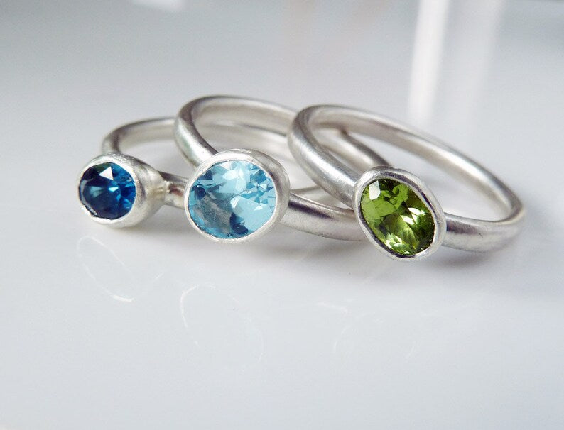 Vintage Stainless Steel Ring with Gemstones
