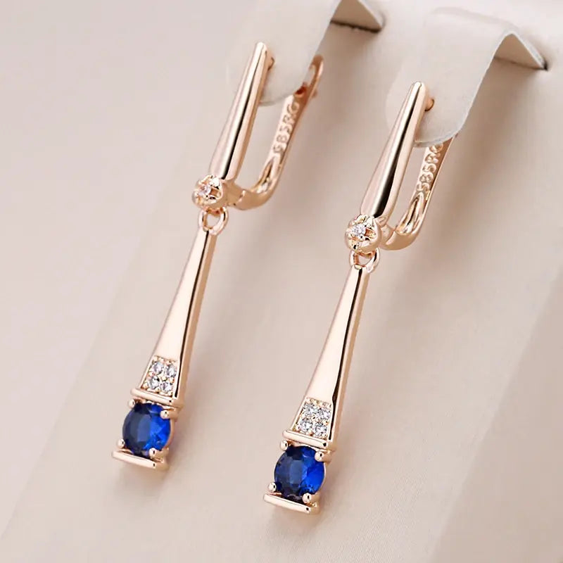 Elegant earrings with sapphire-blue cubic zirconia and sparkling stones
