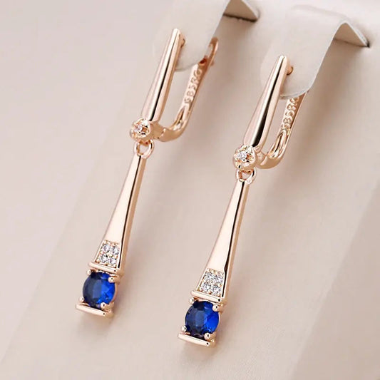 Elegant earrings with sapphire-blue cubic zirconia and sparkling stones
