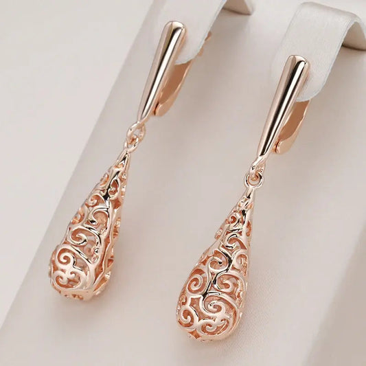 Rose Gold Dangle Earrings with Delicate Mandala Swirls