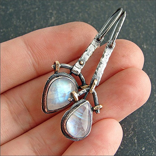 Handmade Boho Moonstone Earrings with Antique Metal Finish