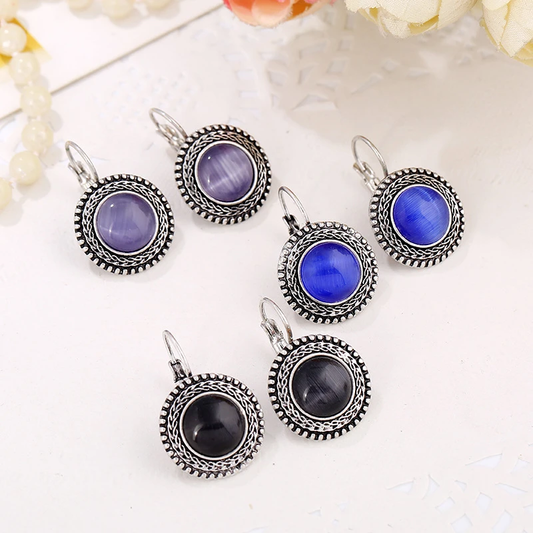 Boho Earrings with Vintage-Style Cat's Eye Stones