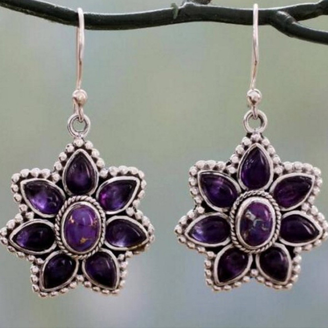 Vintage flower earrings with amethyst stones in an antique style