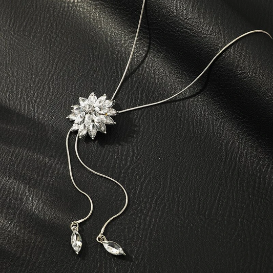 Elegant Crystal Necklace with Sparkling Cubic Zirconia Floral Pendant