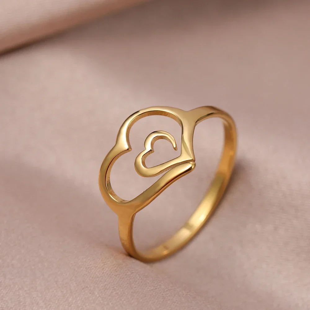 Double Heart Ring in Stainless Steel