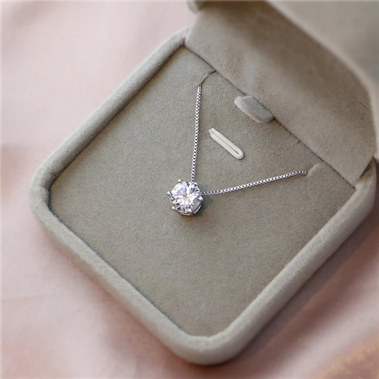 Elegant Cubic Zirconia Solitaire Pendant with Filigree Chain in Gift Box
