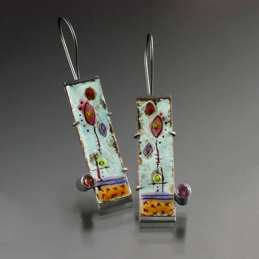 Enamel earrings adorned with vibrant colours and decorative stones