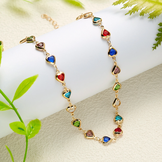 Elegant Heart Necklace with Colorful Crystal Pendants for Women