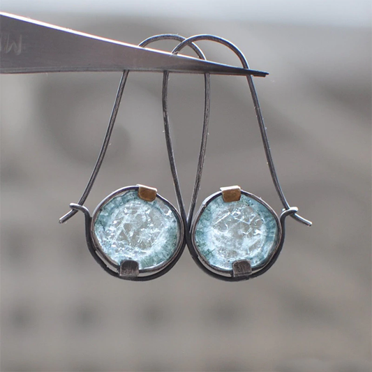 Antique Ocean Teardrop Earrings with Delicate Glass Crystals