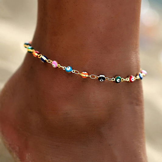 Colourful Nazar eye anklet for the beach and summer