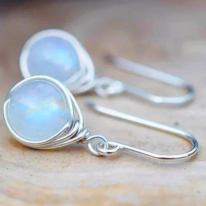 Brilliant Moonstone Dangle Earrings with Elegant Wire-Wrap Design