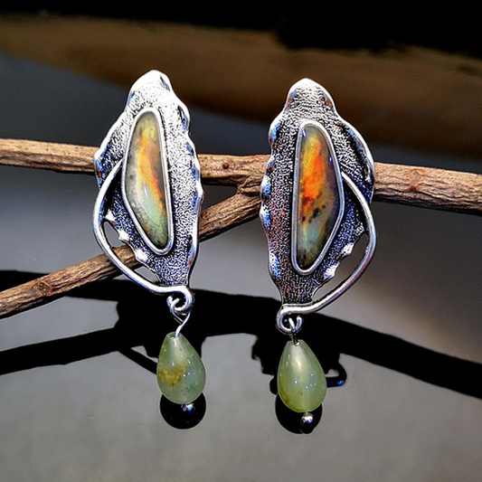 Vintage earrings with labradorite and prehnite