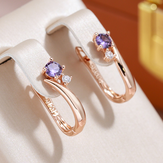 Elegant rose gold-plated earrings with purple cubic zirconia and gemstones