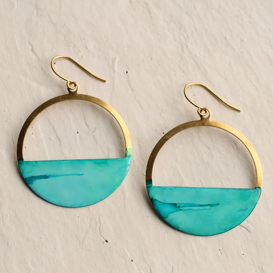 Abstract-design hoop earrings in turquoise