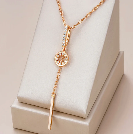 Sparkling Y-Necklace with Sun Pendant and Crystal Details