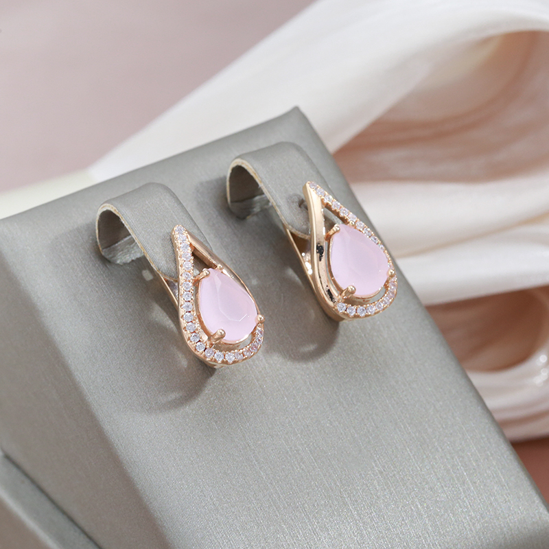 Elegant earrings with pink cubic zirconia and sparkling crystals