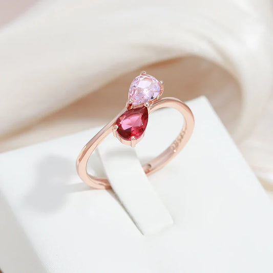 Stainless Steel Ring with Double Teardrop Stones
