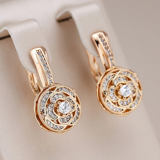 Elegant rosette-shaped earrings set with brilliant-cut cubic zirconia stones