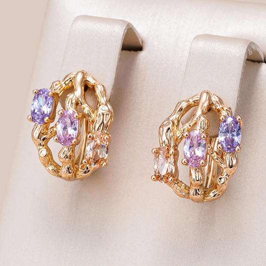 Organic earrings with coloured cubic zirconia in a vintage style