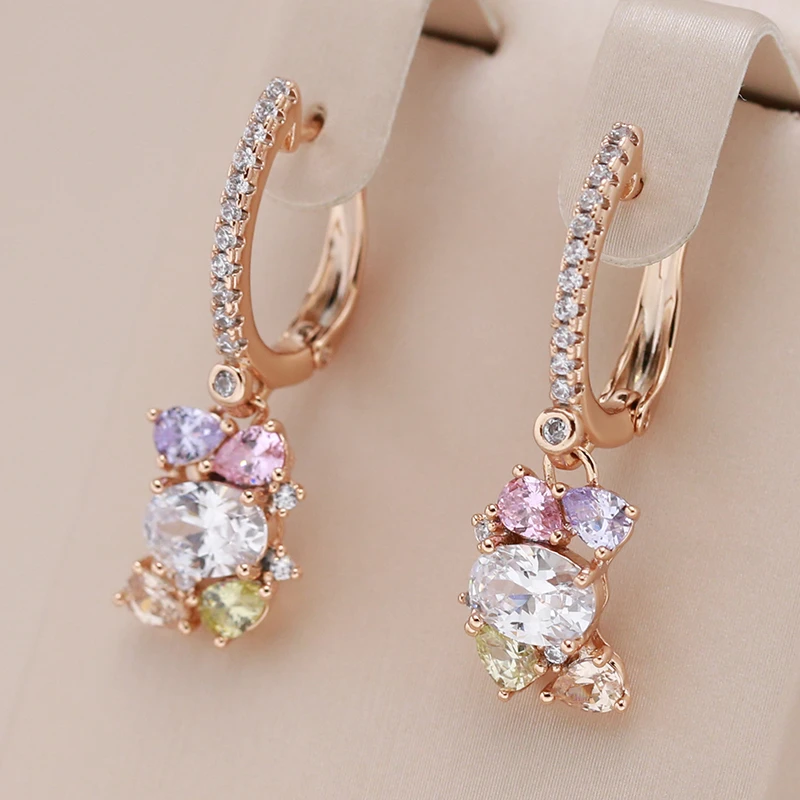 Brilliant Earrings with Colorful Cubic Zirconia in Cluster Design