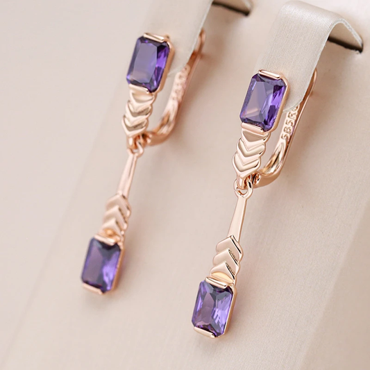 Purple Crystal Earrings with Pink-Tone Finish