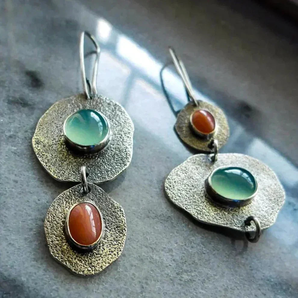 Boho Earrings with Moonstone and Natural Carnelian Stone