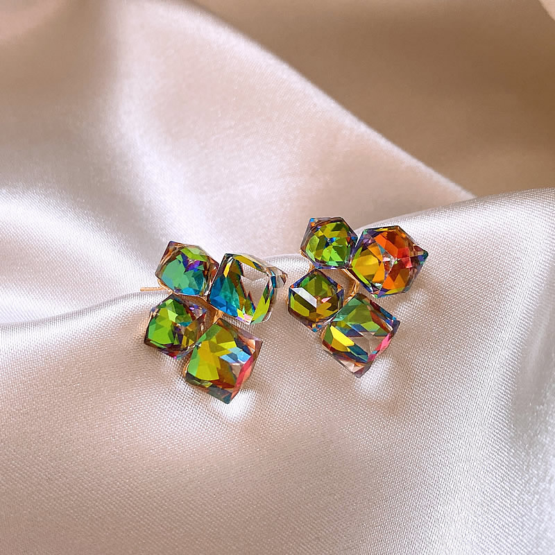 Brilliant Earrings with Colorful Faceted Cubic Zirconia Crystals
