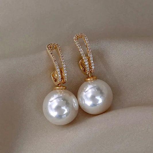 Elegant Pearl Earrings with Brilliant Cubic Zirconia Crystals for Women