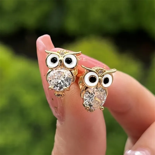 Shiny crystal owl earrings for women and girls