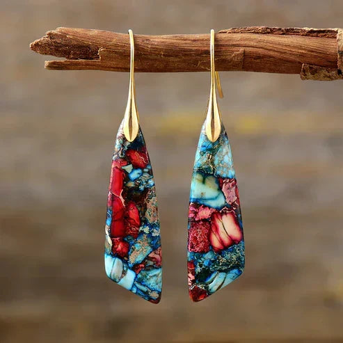 Vintage earrings inlaid with coloured, multi-faceted stones