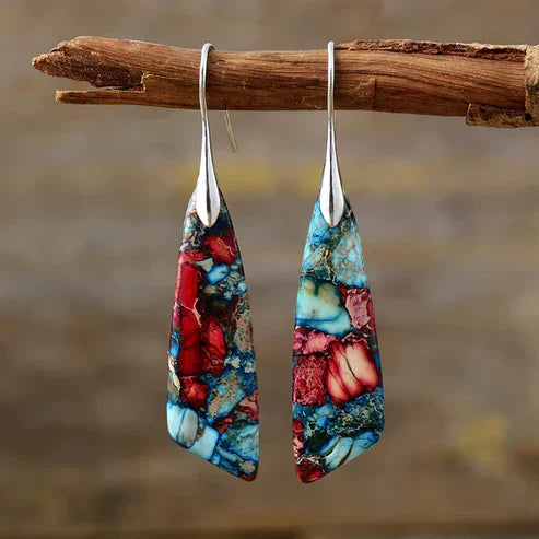 Vintage earrings inlaid with coloured, multi-faceted stones