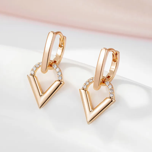 Elegant Dangle Earrings with Pavé Cubic Zirconia in a V-Shaped Design