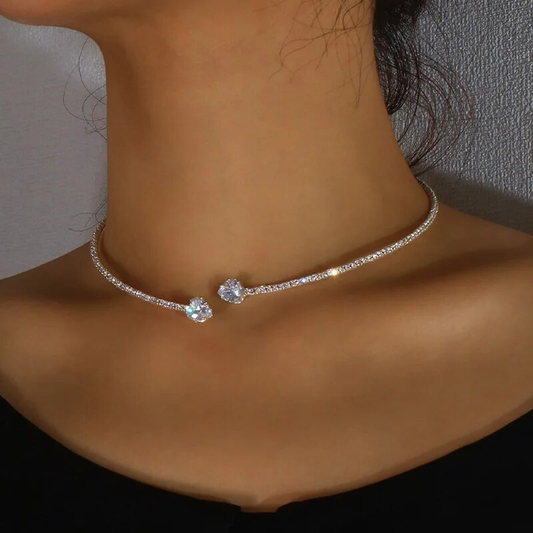 Sparkling Open Choker with Cubic Zirconia Crystals