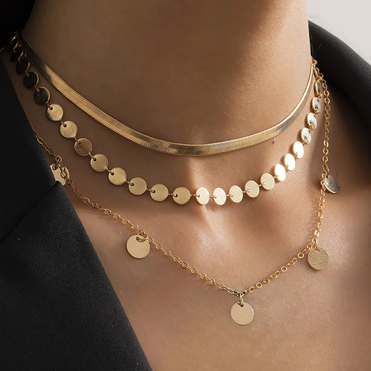 Vintage-Inspired Layered Snake Chain and Plate Necklace
